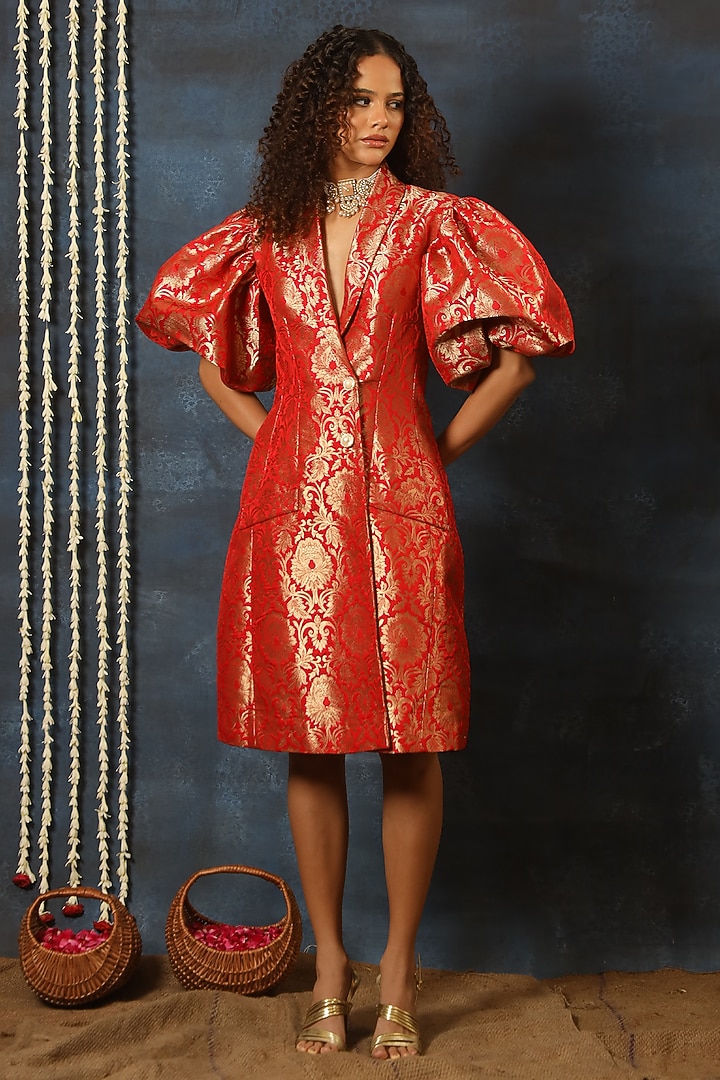 Red Brocade Blazer Vacation Dress by Swatee Singh at Pernia's Pop Up Shop