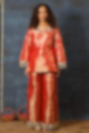 Red Brocade Kurta Set by Swatee Singh at Pernia's Pop Up Shop