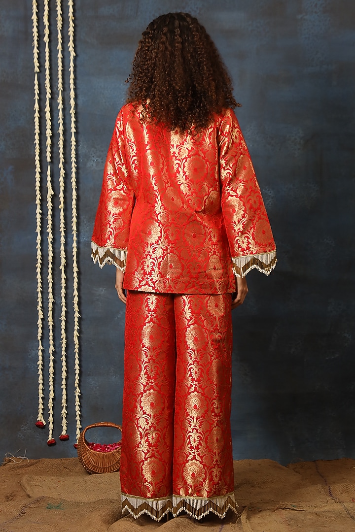 Red Brocade Kurta Set by Swatee Singh at Pernia's Pop Up Shop