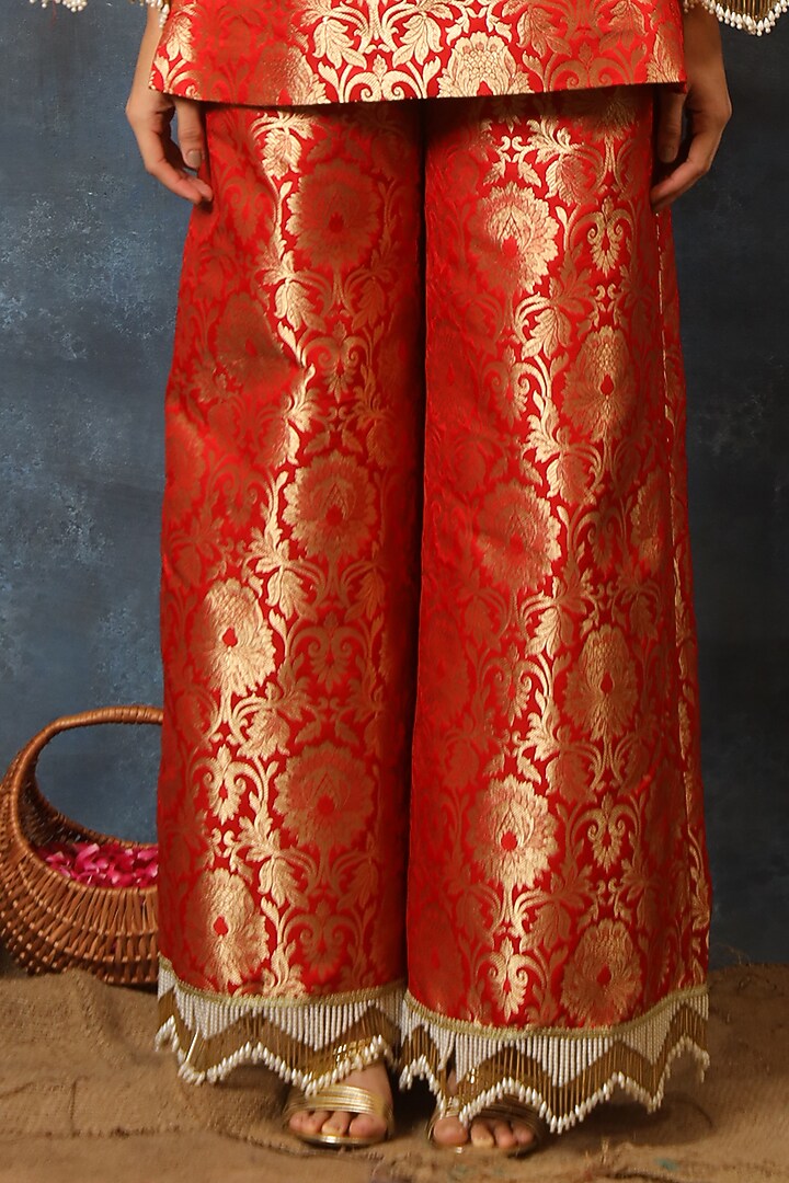 Red Brocade Kurta Set by Swatee Singh at Pernia's Pop Up Shop