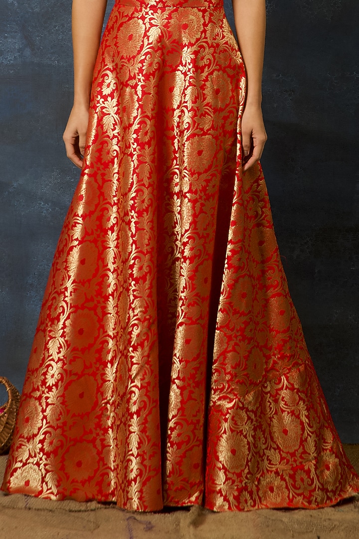 Red Brocade Engagement Gown by Swatee Singh at Pernia's Pop Up Shop