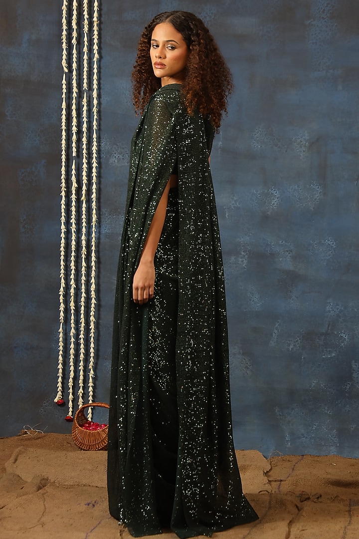 Glass Green Sequins Wedding Saree Set by Swatee Singh at Pernia's Pop Up Shop