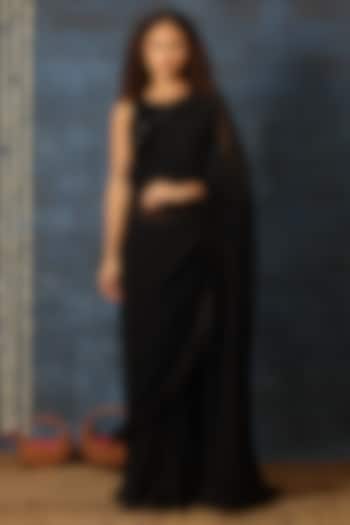 Black Georgette Pre-Stitched Party Wear Saree Set by Swatee Singh at Pernia's Pop Up Shop