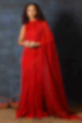 Red Georgette Wedding Saree Set by Swatee Singh at Pernia's Pop Up Shop