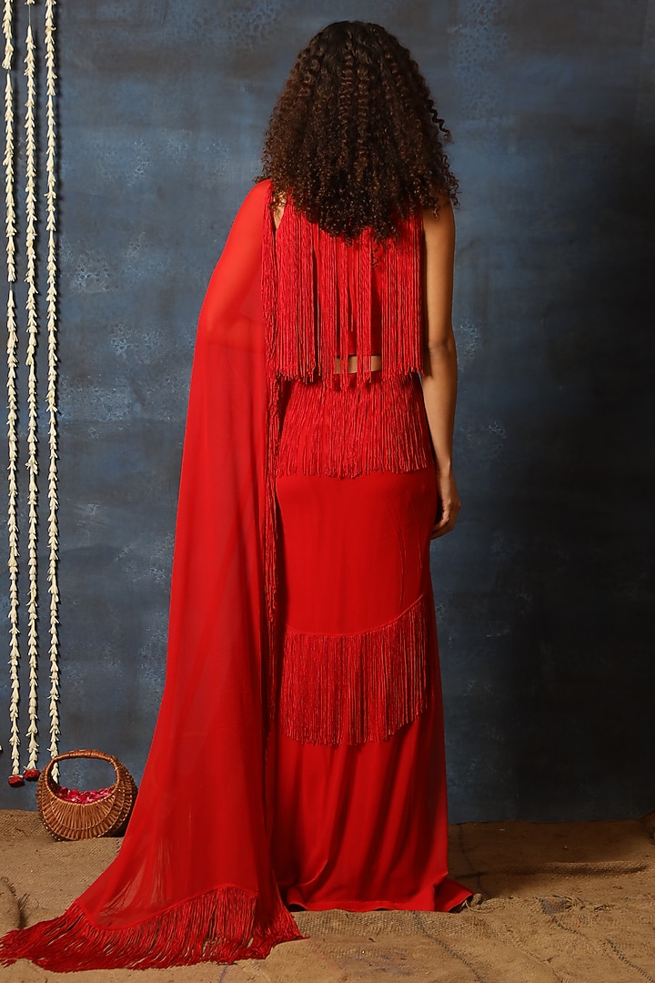 Red Georgette Wedding Saree Set by Swatee Singh at Pernia's Pop Up Shop
