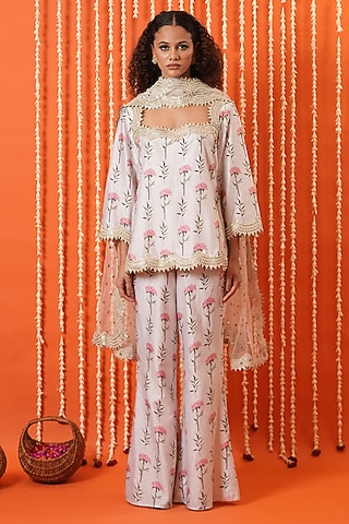 Rose Pink Chanderi Digital Printed Kurta Set by Swatee Singh