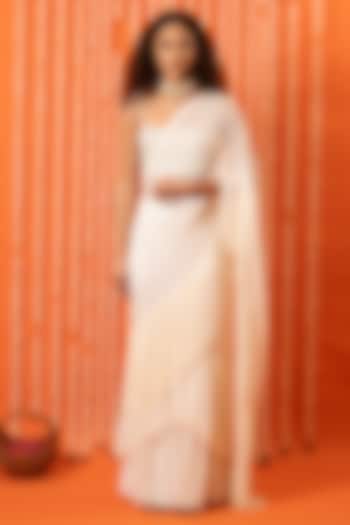 Ivory Georgette Fringed Pre-Stitched Wedding Saree Set by Swatee Singh at Pernia's Pop Up Shop