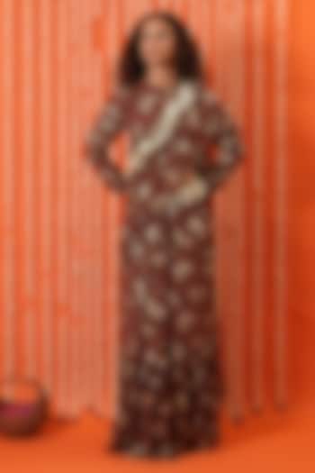 Mud Brown & Gold Georgette Pre-Stitched Party Wear Saree Set by Swatee Singh at Pernia's Pop Up Shop