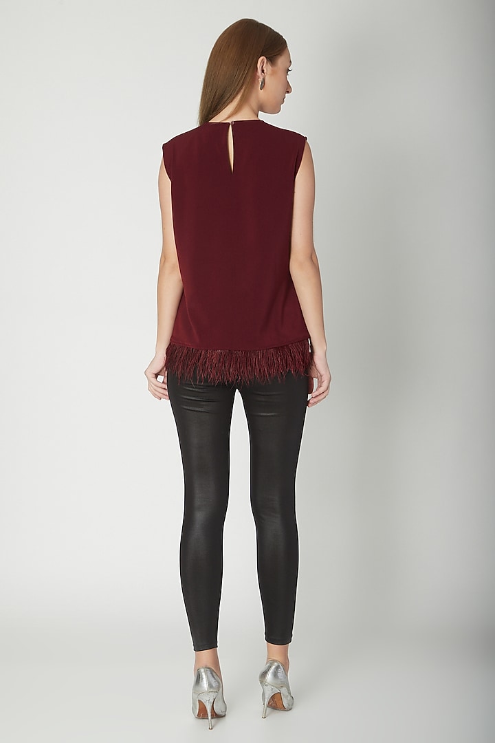 Maroon Top With Fringe by Swatee Singh at Pernia's Pop Up Shop