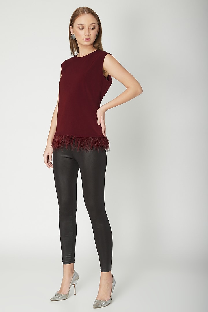 Maroon Top With Fringe by Swatee Singh at Pernia's Pop Up Shop