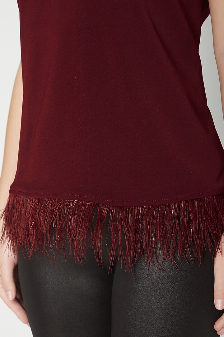 Maroon Top With Fringe by Swatee Singh at Pernia's Pop Up Shop