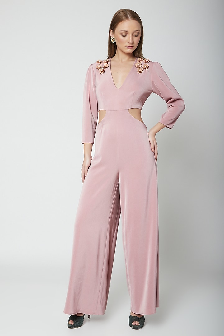Blush Pink Hand Embroidered Jumpsuit by Swatee Singh