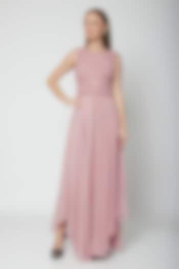 Blush Pink Asymmetric Pleated Gown by Swatee Singh