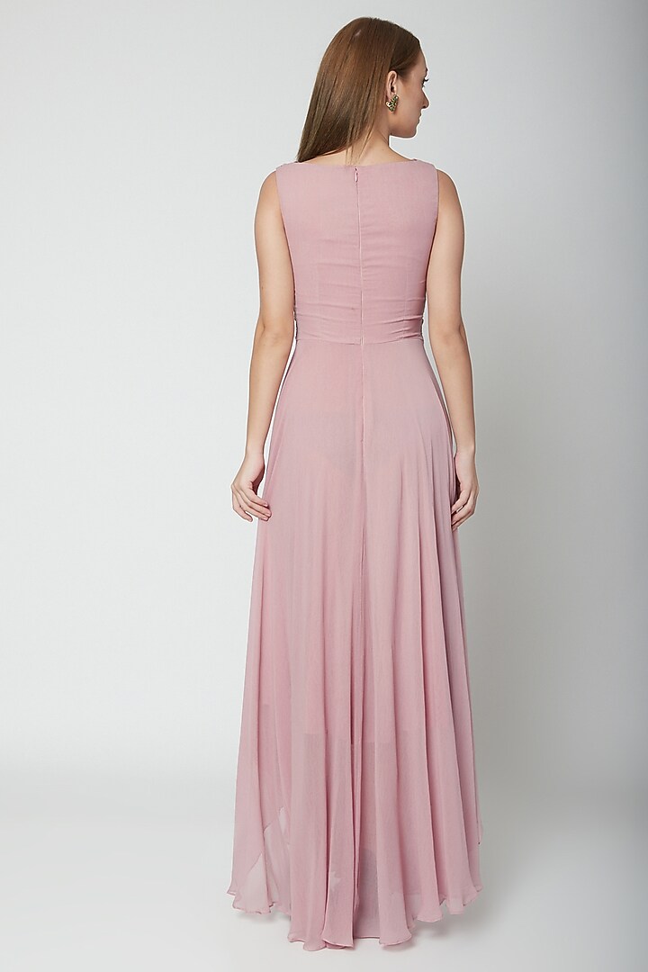 Blush Pink Asymmetric Pleated Gown by Swatee Singh at Pernia's Pop Up Shop