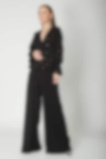Black Embroidered Peplum Jumpsuit by Swatee Singh