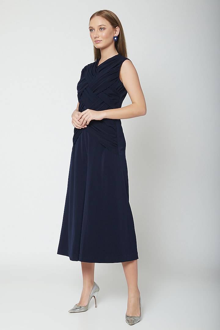 Midnight Blue Pleated Jumpsuit by Swatee Singh at Pernia's Pop Up Shop