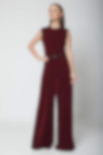 Maroon Hand Embroidered Jumpsuit by Swatee Singh