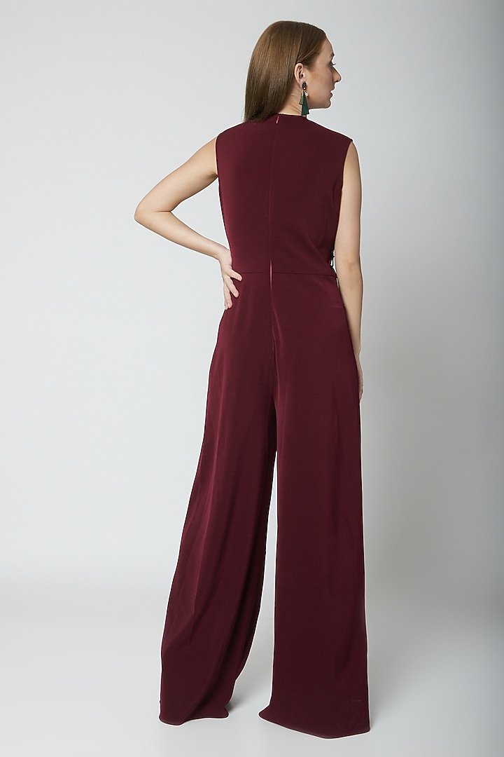 Maroon Hand Embroidered Jumpsuit by Swatee Singh at Pernia's Pop Up Shop