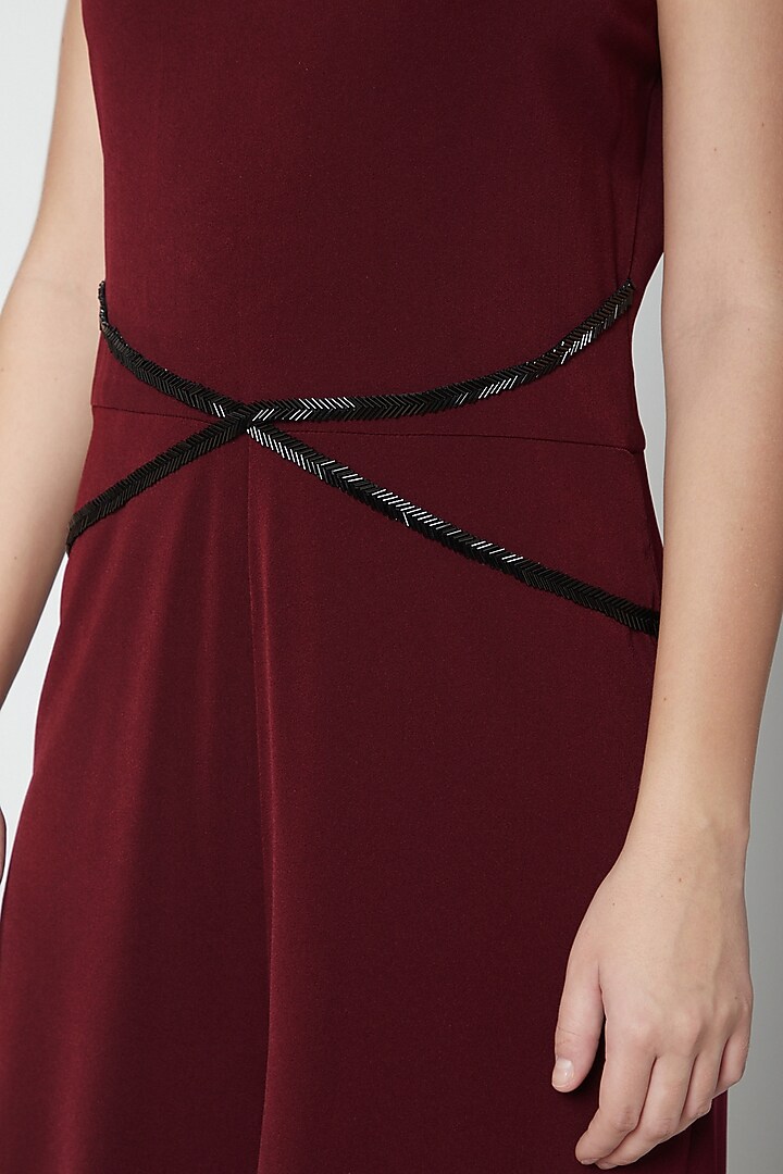 Maroon Hand Embroidered Jumpsuit by Swatee Singh at Pernia's Pop Up Shop