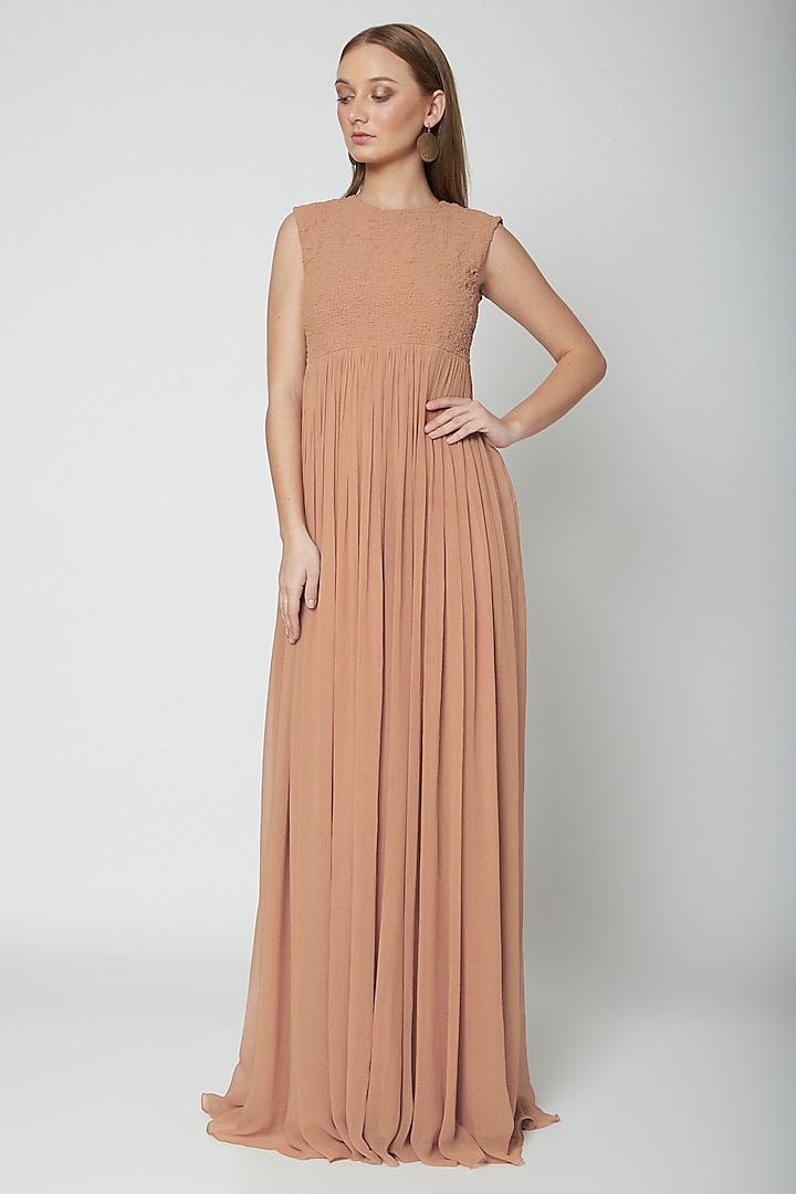 Nude Round Neck Gown by Swatee Singh