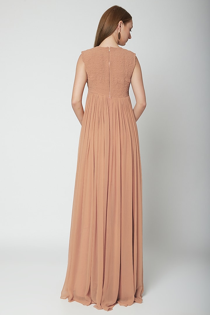 Nude Round Neck Gown by Swatee Singh at Pernia's Pop Up Shop