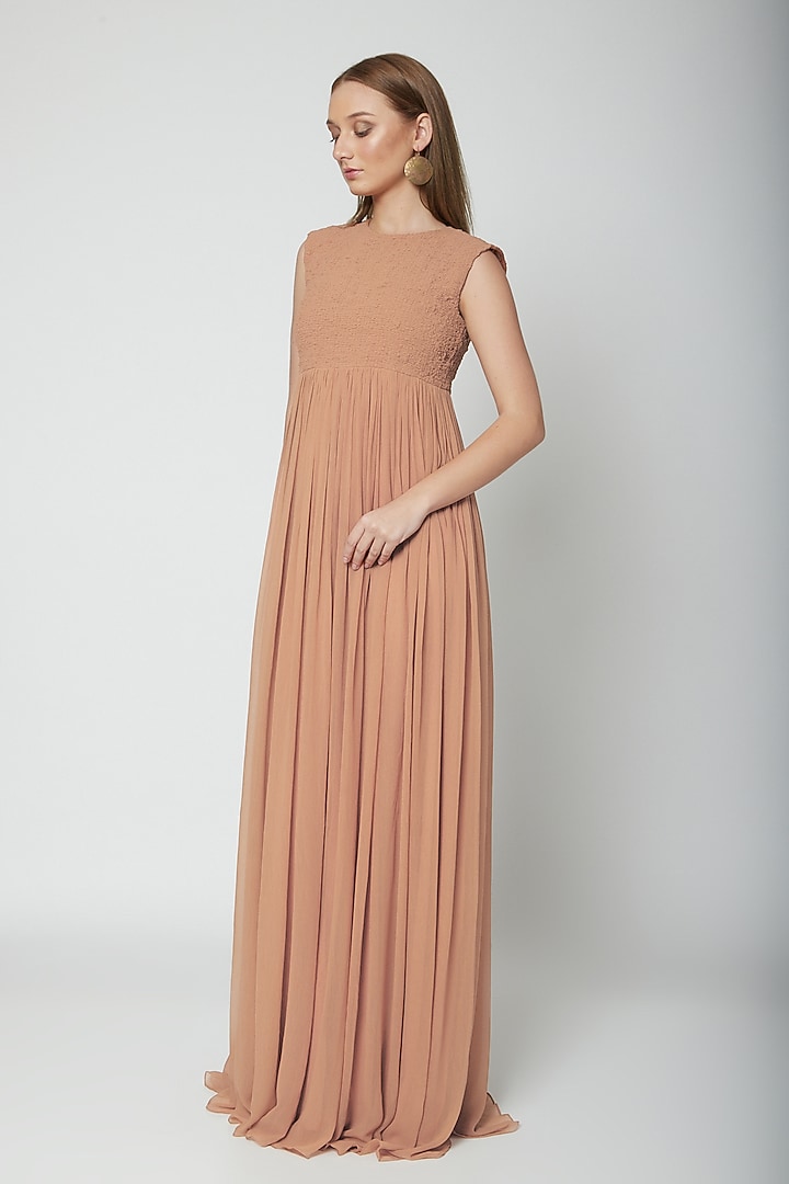 Nude Round Neck Gown by Swatee Singh at Pernia's Pop Up Shop