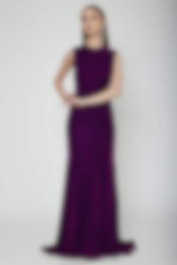 Purple Pleated Fit & Flare Gown by Swatee Singh