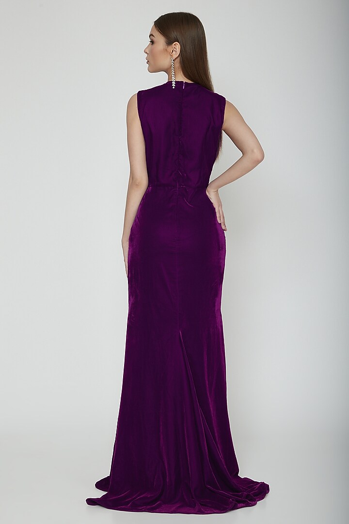 Purple Pleated Fit & Flare Engagement Gown by Swatee Singh at Pernia's Pop Up Shop