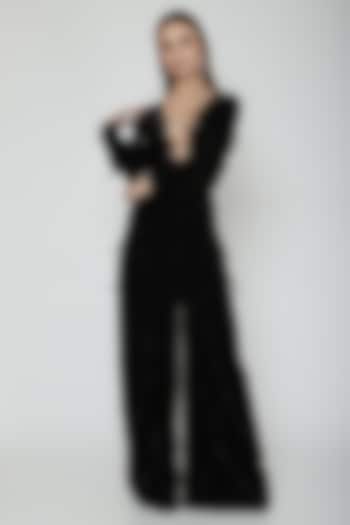 Black Feather Embellished Jumpsuit by Swatee Singh
