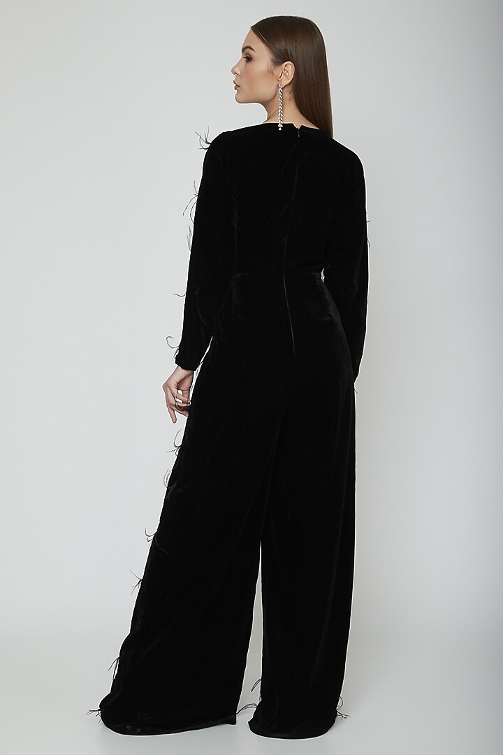 Black Feather Embellished Jumpsuit by Swatee Singh at Pernia's Pop Up Shop