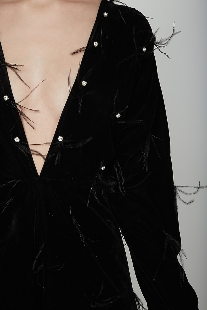 Black Feather Embellished Jumpsuit by Swatee Singh at Pernia's Pop Up Shop