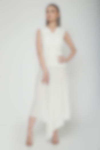 White Asymmetric Textured Dress by Swatee Singh