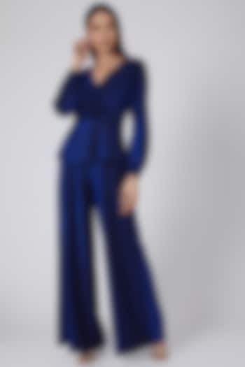 Midnight Blue Shimmer Jumpsuit by Swatee Singh at Pernia's Pop Up Shop