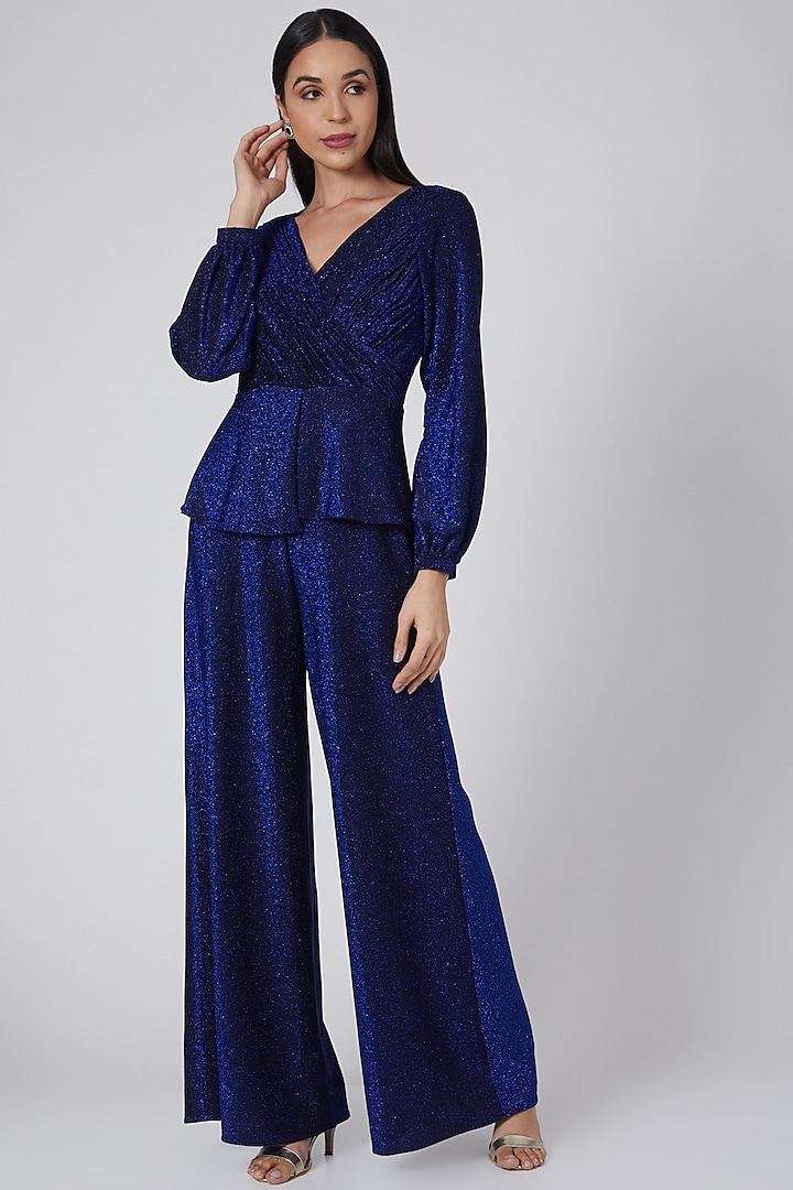 Midnight Blue Shimmer Jumpsuit by Swatee Singh