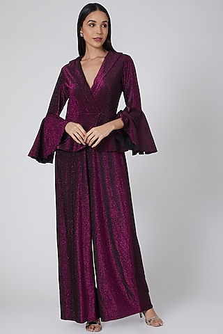 Wine Shimmer Jumpsuit by Swatee Singh