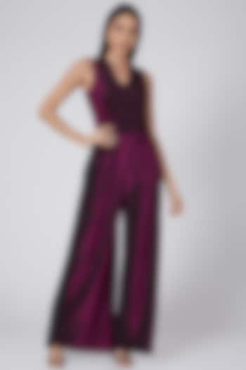 Wine Shimmer Draped Jumpsuit by Swatee Singh