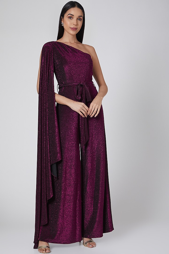 Wine Draped Jumpsuit by Swatee Singh