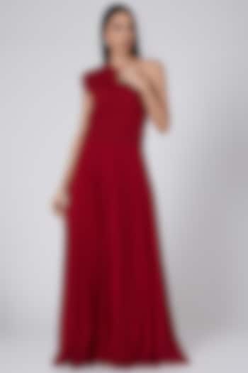 Red One Shoulder Party Wear Gown by Swatee Singh at Pernia's Pop Up Shop