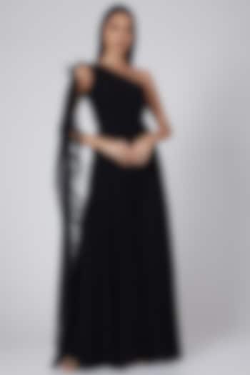 Black Ruched Gown by Swatee Singh