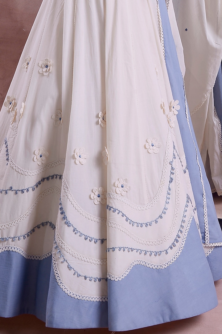 Ivory Organic Cotton Wave Patchwork Wedding Lehenga Set by Shwetanga at Pernia's Pop Up Shop
