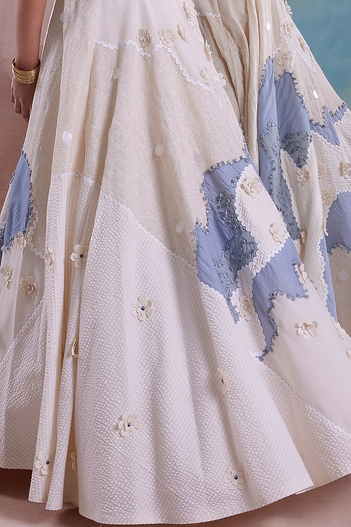 Ivory Organic Cotton Patchwork Wedding Lehenga Set by Shwetanga at Pernia's Pop Up Shop