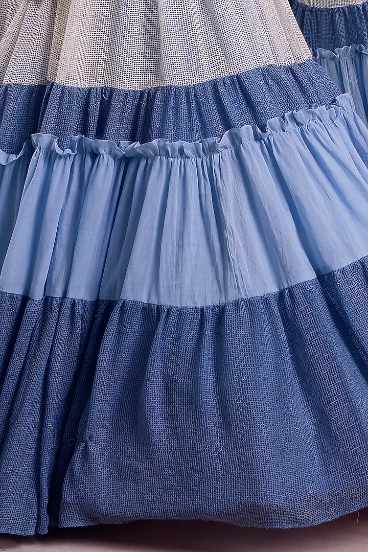 Ivory & Cerulean Organic Cotton Layered Frill Wedding Lehenga Set by Shwetanga at Pernia's Pop Up Shop