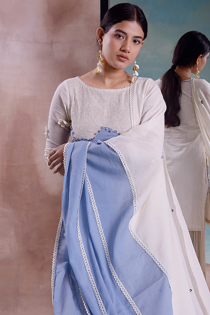 Ivory Mesh Tiered Party Wear Sharara Set by Shwetanga at Pernia's Pop Up Shop