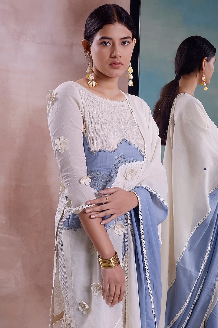 Ivory Mesh Tiered Party Wear Sharara Set by Shwetanga at Pernia's Pop Up Shop