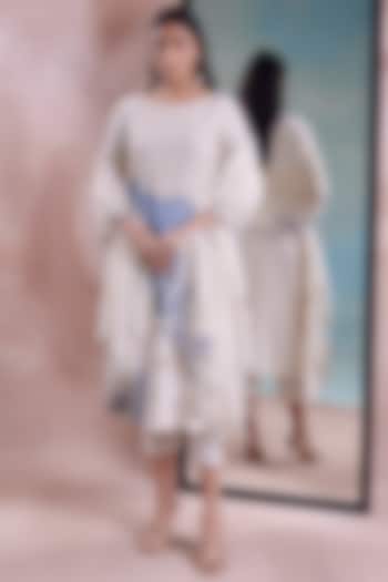 Ivory Organic Cotton Patchwork Straight Kurta Set by Shwetanga at Pernia's Pop Up Shop