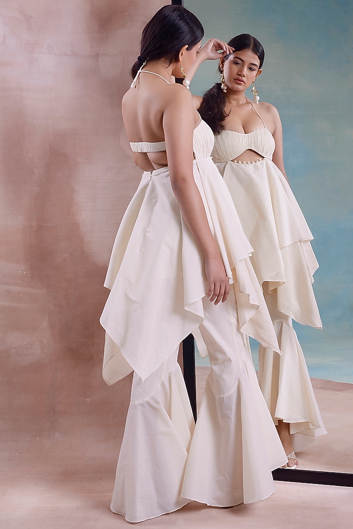 Ivory Organic Cotton High-Low Party Wear Sharara Set by Shwetanga at Pernia's Pop Up Shop