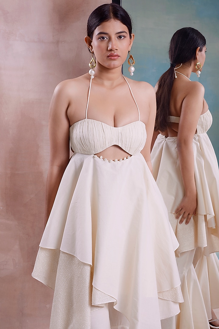 Ivory Organic Cotton High-Low Party Wear Sharara Set by Shwetanga at Pernia's Pop Up Shop