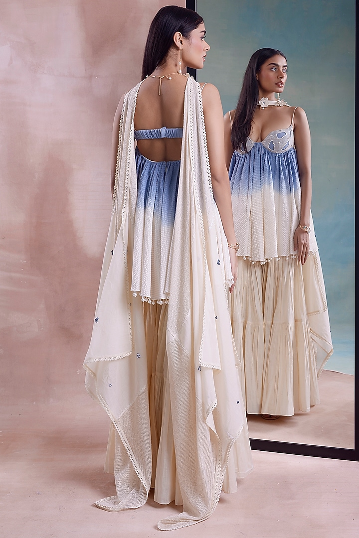 Ivory Organic Cotton Tiered Party Wear Sharara Set by Shwetanga at Pernia's Pop Up Shop