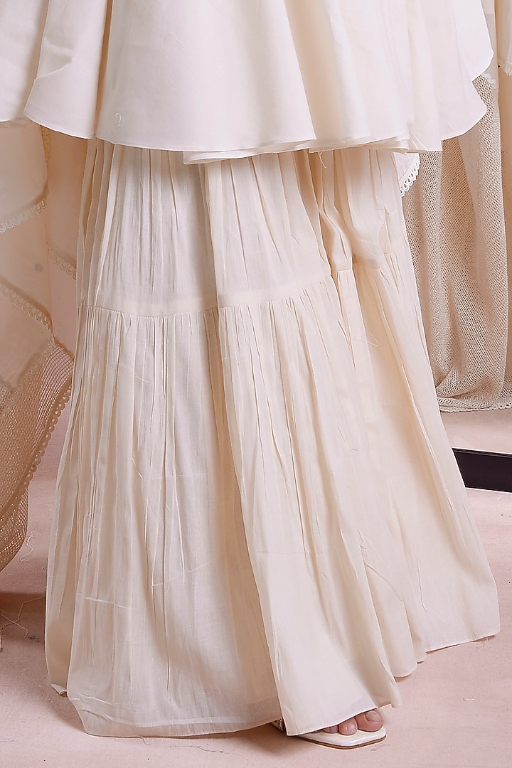 Ivory Organic Cotton Tiered Party Wear Sharara Set by Shwetanga at Pernia's Pop Up Shop