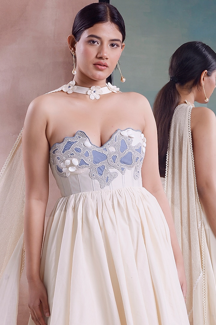 Ivory Organic Cotton Tiered Party Wear Sharara Set by Shwetanga at Pernia's Pop Up Shop